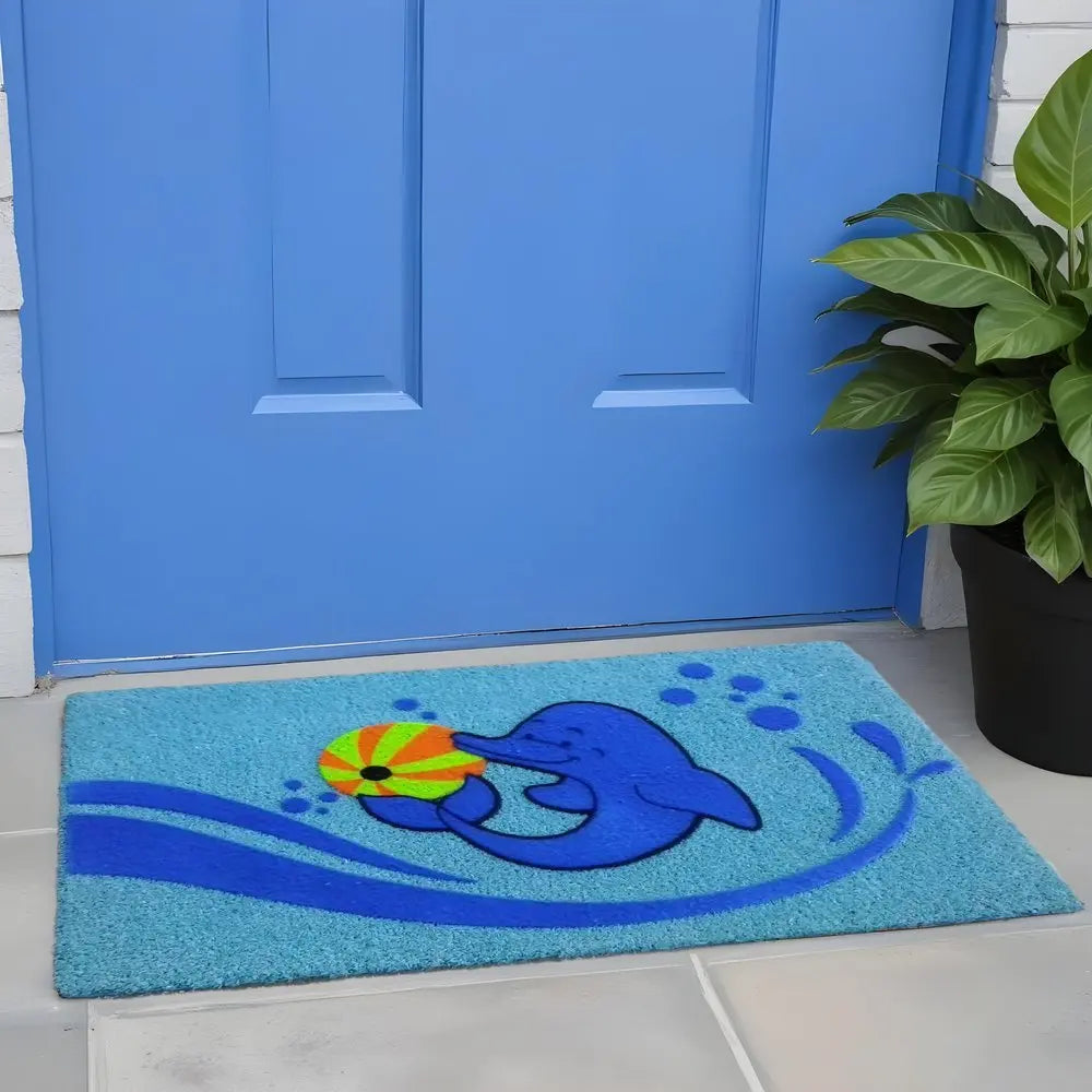 18" X 30" Blue Coir Dolphin Outdoor Door Mat - NOBLE HOME INTERIORS