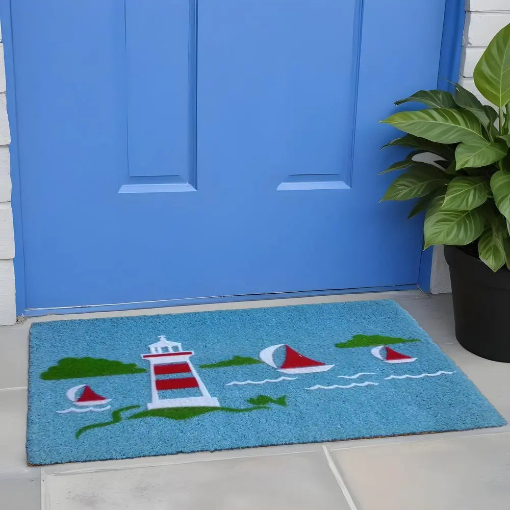 18" X 30" Blue Coir Tropical Outdoor Door Mat - NOBLE HOME INTERIORS