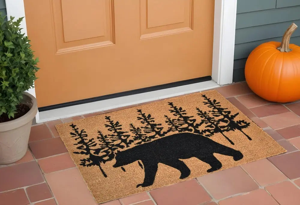18" X 30" Brown and Black Coir Bear Outdoor Fall Door Mat - NOBLE HOME INTERIORS