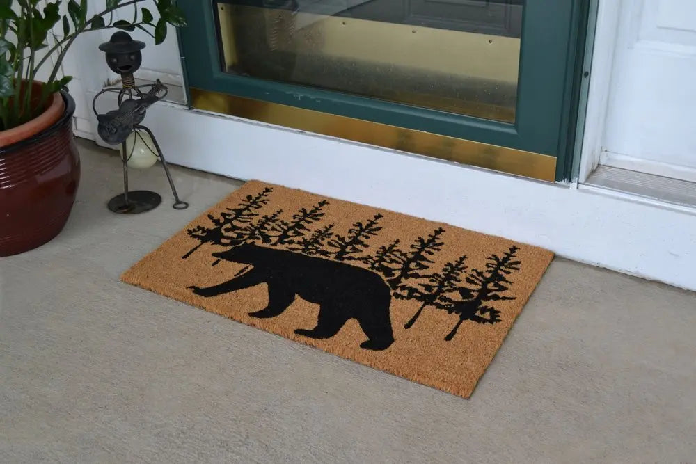18" X 30" Brown and Black Coir Bear Outdoor Fall Door Mat - NOBLE HOME INTERIORS