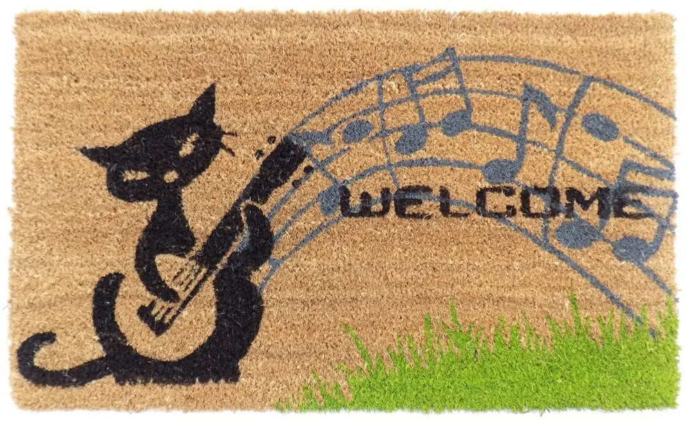 18" X 30" Brown and Black Coir Cat Welcome Outdoor Door Mat - NOBLE HOME INTERIORS