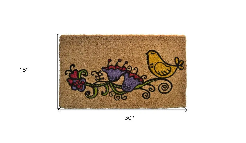 18" X 30" Brown and Black Coir Floral Outdoor Door Mat - NOBLE HOME INTERIORS