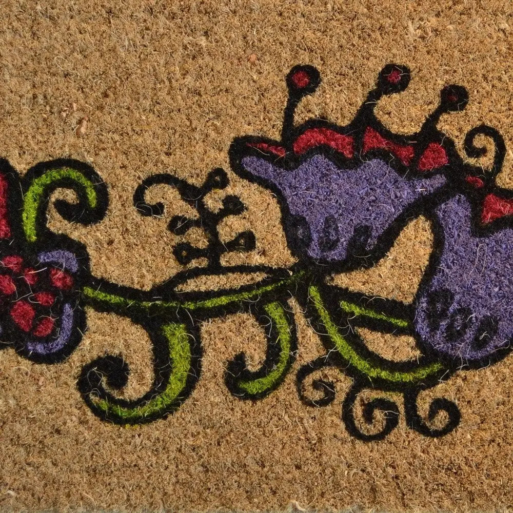 18" X 30" Brown and Black Coir Floral Outdoor Door Mat - NOBLE HOME INTERIORS