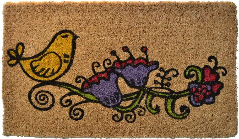 18" X 30" Brown and Black Coir Floral Outdoor Door Mat - NOBLE HOME INTERIORS