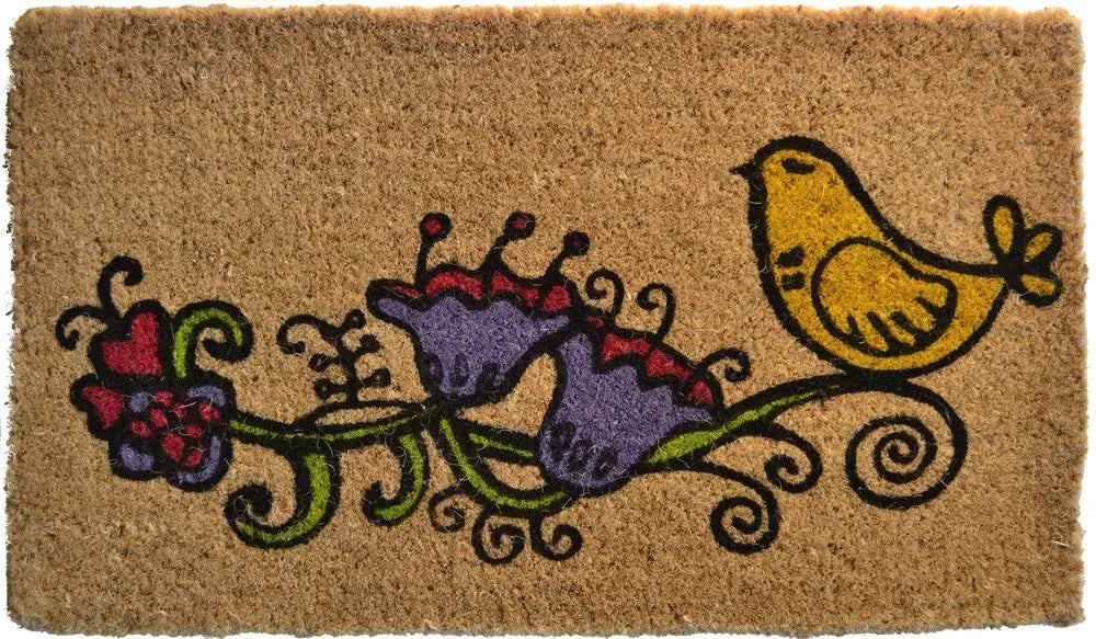 18" X 30" Brown and Black Coir Floral Outdoor Door Mat - NOBLE HOME INTERIORS