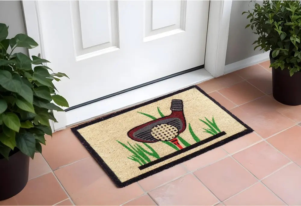 18" X 30" Brown and Black Coir Golf Outdoor Door Mat - NOBLE HOME INTERIORS