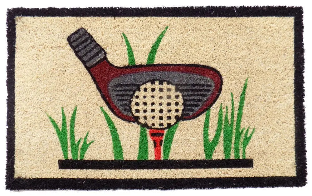 18" X 30" Brown and Black Coir Golf Outdoor Door Mat - NOBLE HOME INTERIORS