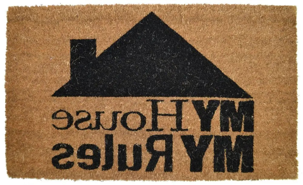 18" X 30" Brown and Black Coir My House My Rules Outdoor Door Mat - NOBLE HOME INTERIORS