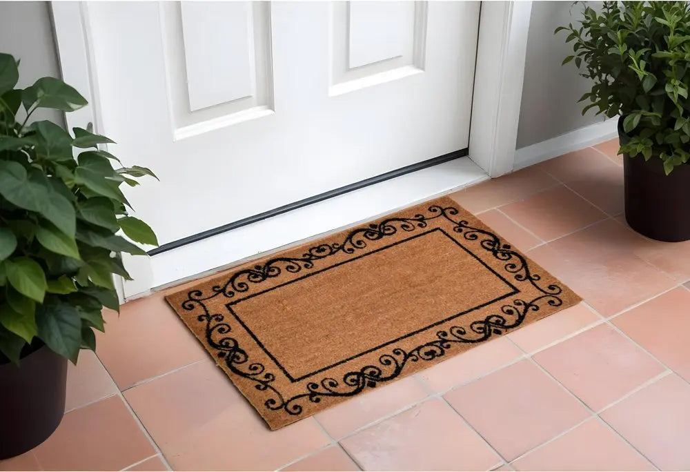 18" X 30" Brown and Black Coir Scrollwork Outdoor Door Mat - NOBLE HOME INTERIORS