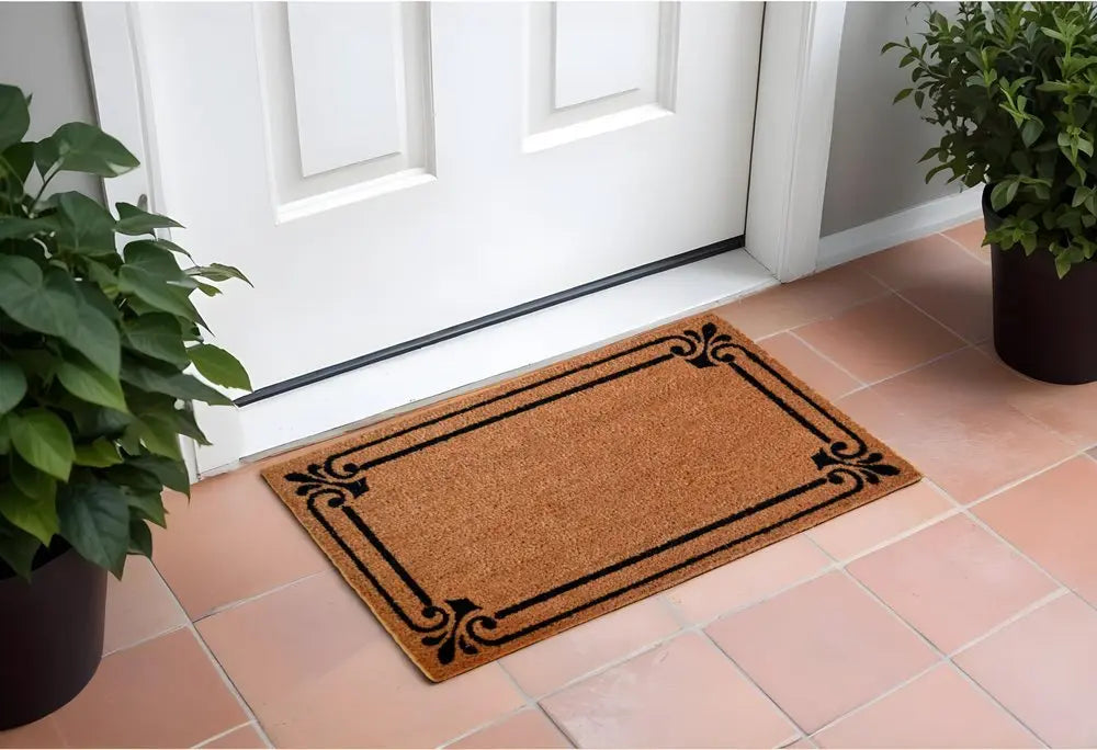 18" X 30" Brown and Black Coir Scrollwork Outdoor Door Mat - NOBLE HOME INTERIORS