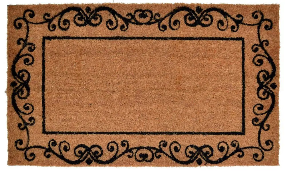 18" X 30" Brown and Black Coir Scrollwork Outdoor Door Mat - NOBLE HOME INTERIORS