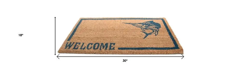 18" X 30" Brown and Black Coir Swordfish Welcome Outdoor Door Mat - NOBLE HOME INTERIORS