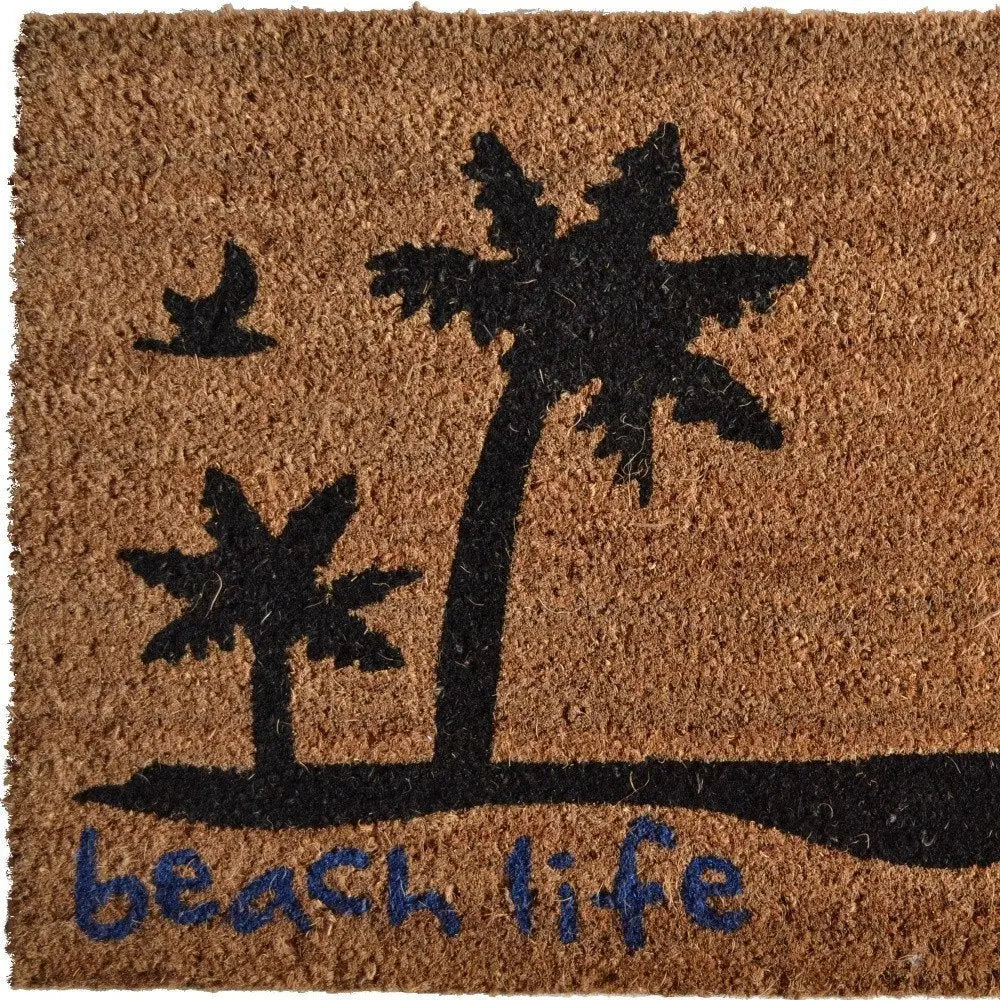 18" X 30" Brown and Black Coir Tropical Beach Life Outdoor Door Mat - NOBLE HOME INTERIORS