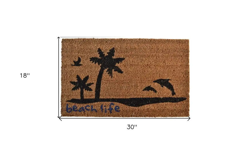 18" X 30" Brown and Black Coir Tropical Beach Life Outdoor Door Mat - NOBLE HOME INTERIORS