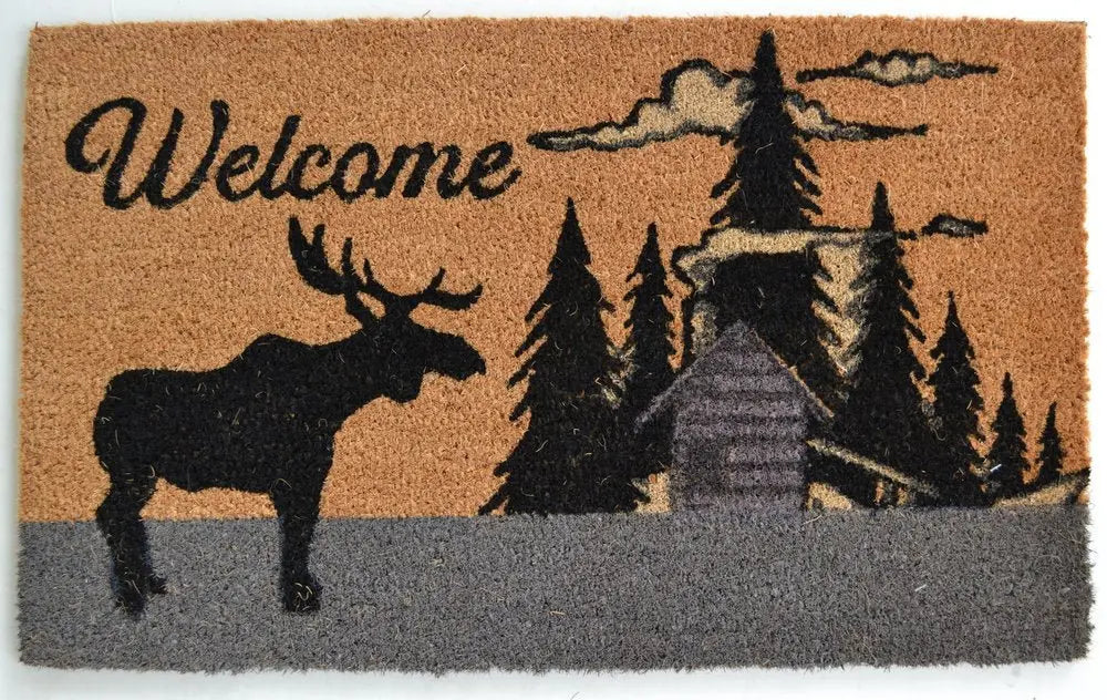 18" X 30" Brown and Black Coir Woodland Welcome Outdoor Door Mat - NOBLE HOME INTERIORS