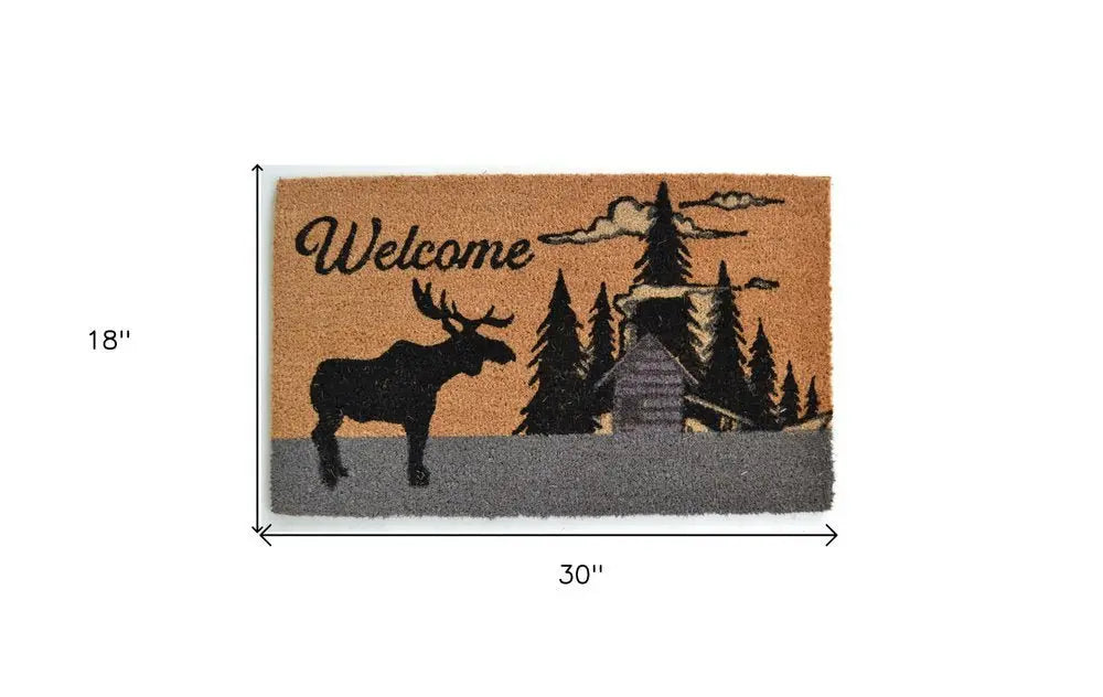 18" X 30" Brown and Black Coir Woodland Welcome Outdoor Door Mat - NOBLE HOME INTERIORS