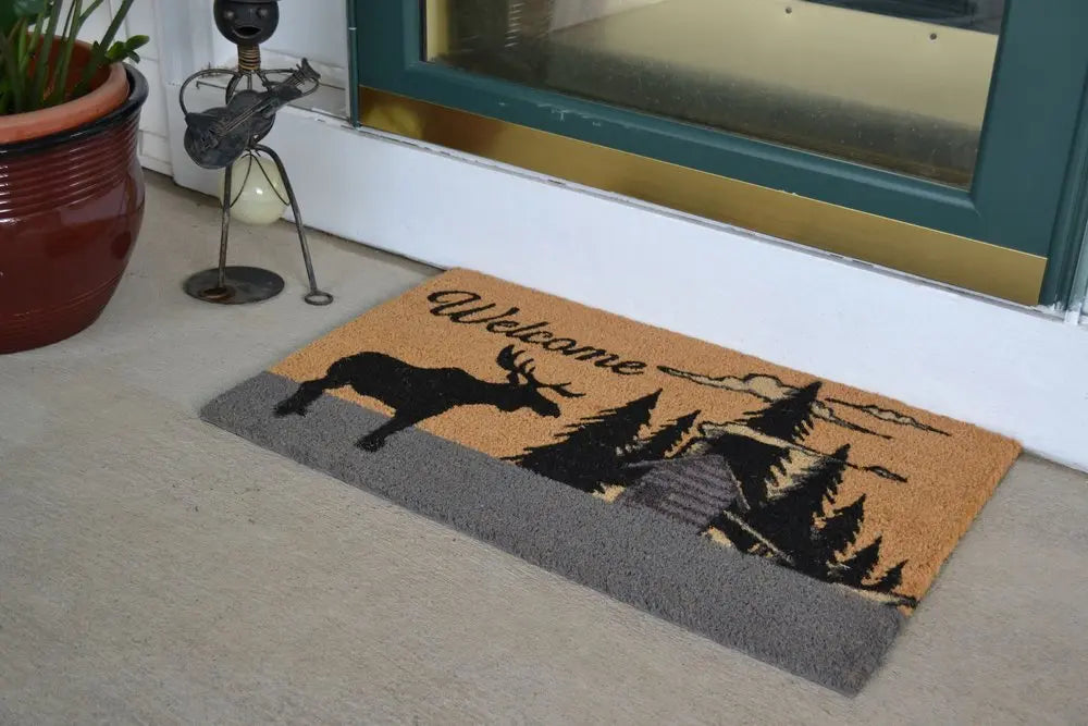 18" X 30" Brown and Black Coir Woodland Welcome Outdoor Door Mat - NOBLE HOME INTERIORS