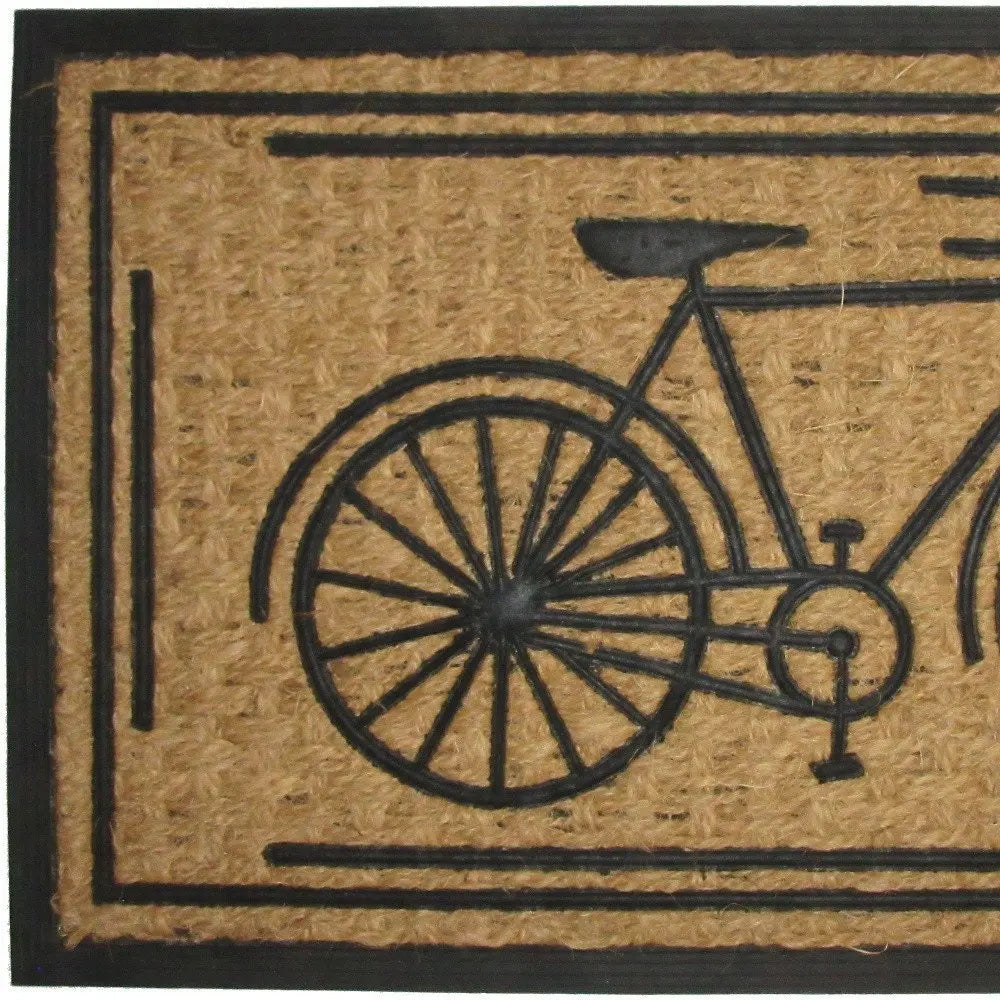 18" X 30" Brown and Black Rubber And Coir Bicycle Outdoor Door Mat - NOBLE HOME INTERIORS