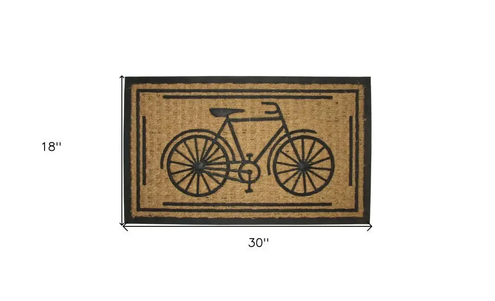 18" X 30" Brown and Black Rubber And Coir Bicycle Outdoor Door Mat - NOBLE HOME INTERIORS
