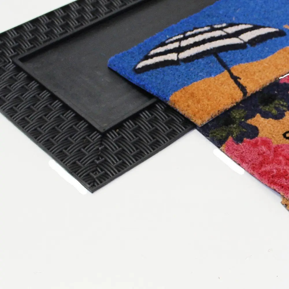 18" X 30" Brown and Black Rubber and Coir Spring Summer Outdoor Door Mat With Inserts - NOBLE HOME INTERIORS