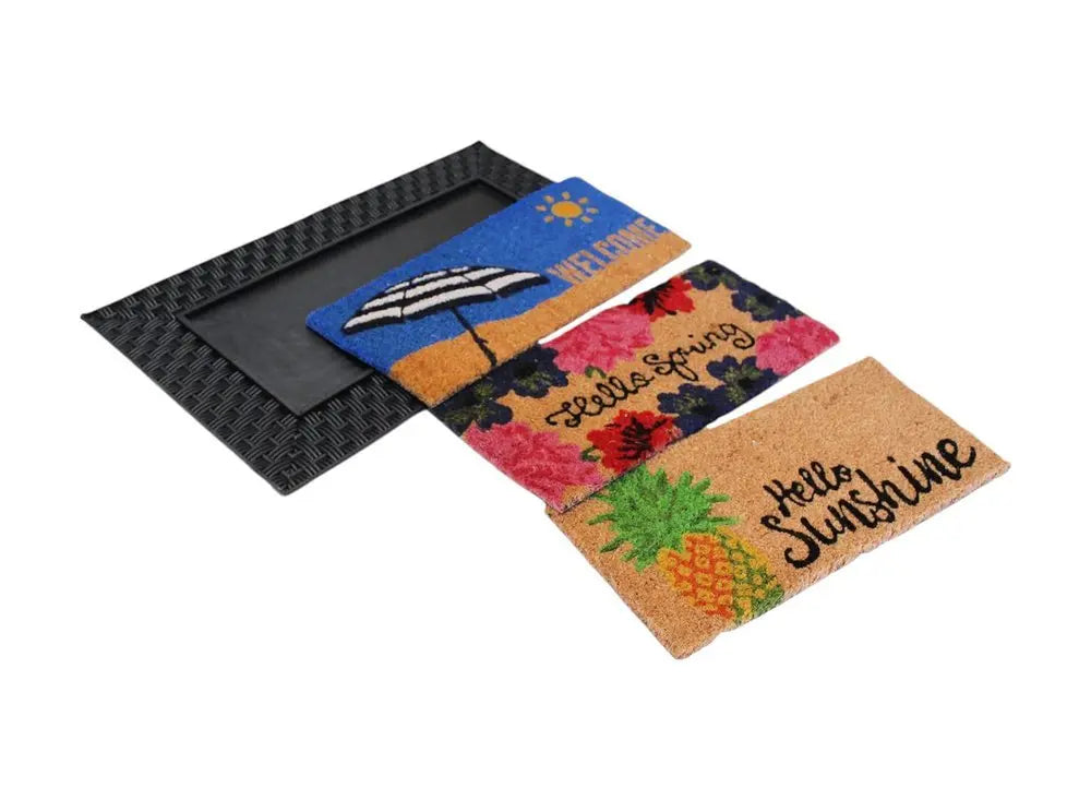 18" X 30" Brown and Black Rubber and Coir Spring Summer Outdoor Door Mat With Inserts - NOBLE HOME INTERIORS