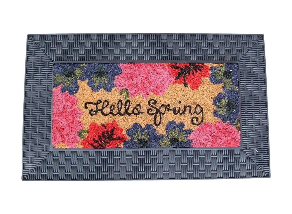 18" X 30" Brown and Black Rubber and Coir Spring Summer Outdoor Door Mat With Inserts - NOBLE HOME INTERIORS