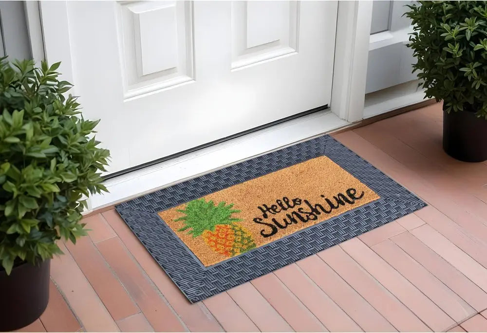 18" X 30" Brown and Black Rubber and Coir Spring Summer Outdoor Door Mat With Inserts - NOBLE HOME INTERIORS