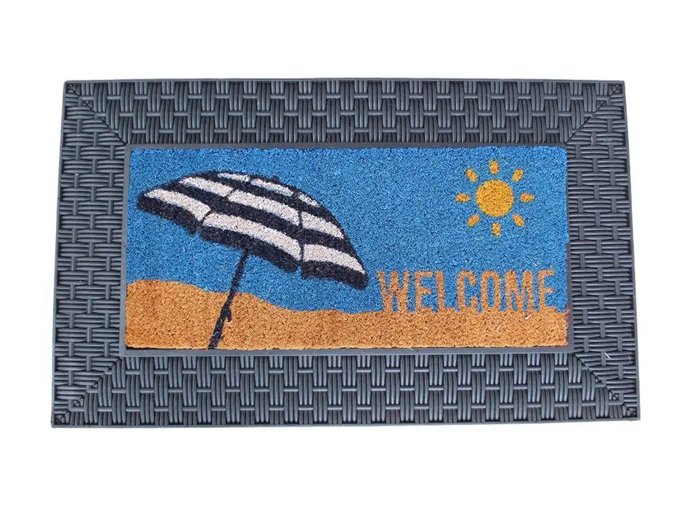 18" X 30" Brown and Black Rubber and Coir Spring Summer Outdoor Door Mat With Inserts - NOBLE HOME INTERIORS