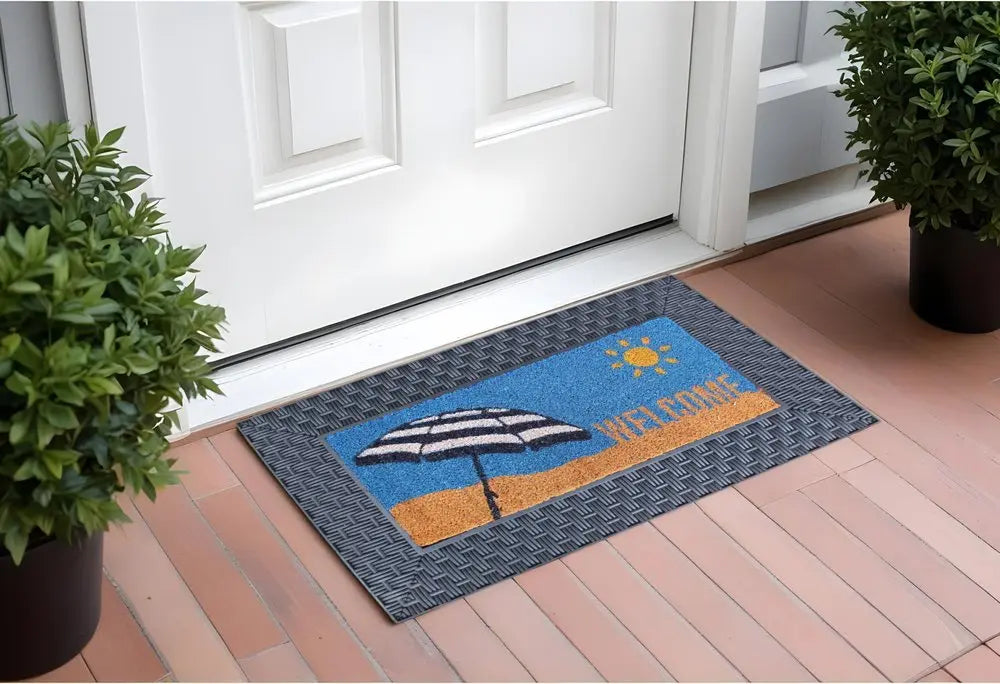 18" X 30" Brown and Black Rubber and Coir Spring Summer Outdoor Door Mat With Inserts - NOBLE HOME INTERIORS