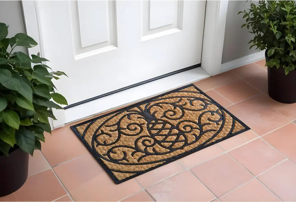 18" X 30" Brown and Black Rubber Pineapple Outdoor Door Mat - NOBLE HOME INTERIORS
