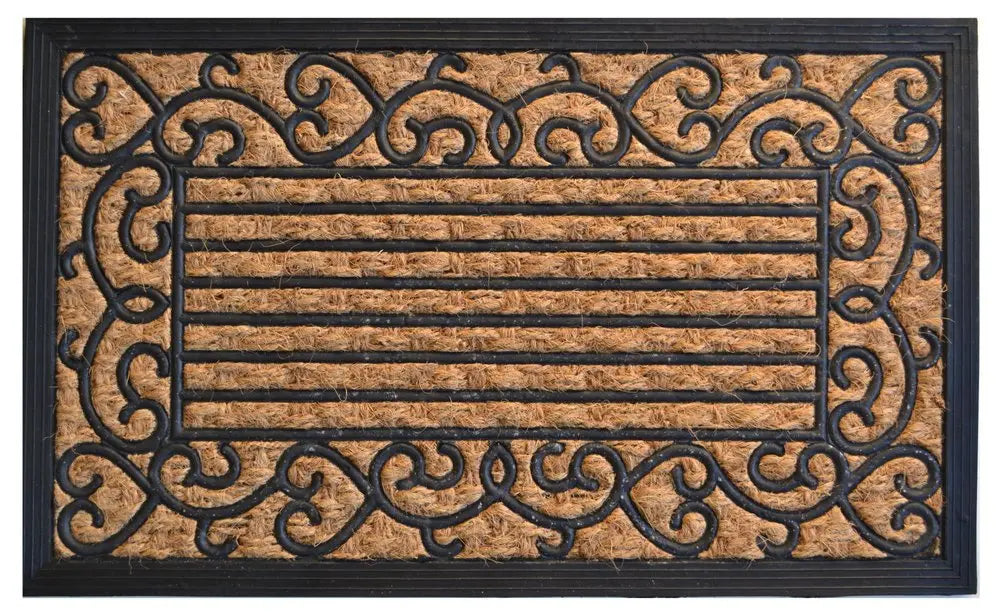 18" X 30" Brown and Black Rubber Scrollwork Outdoor Door Mat - NOBLE HOME INTERIORS