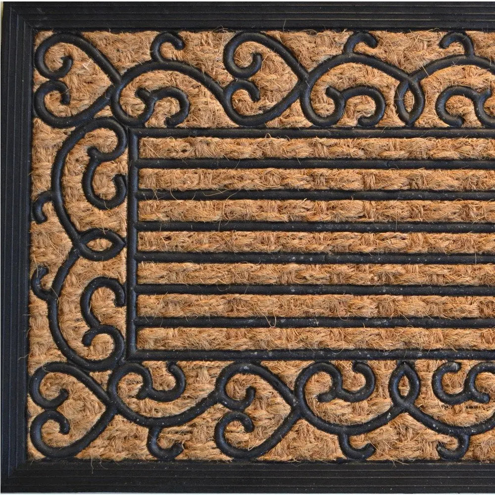 18" X 30" Brown and Black Rubber Scrollwork Outdoor Door Mat - NOBLE HOME INTERIORS