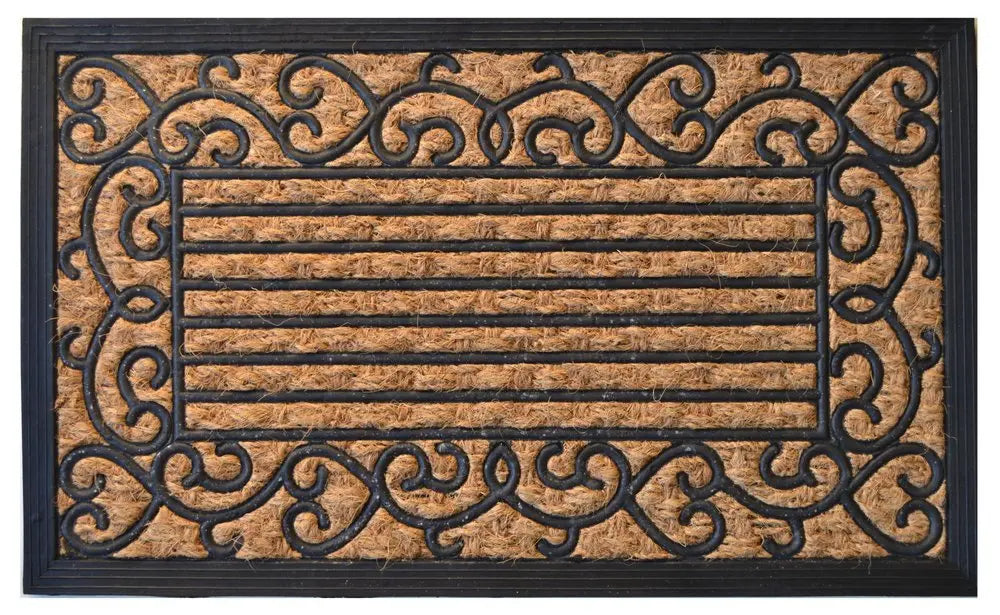 18" X 30" Brown and Black Rubber Scrollwork Outdoor Door Mat - NOBLE HOME INTERIORS