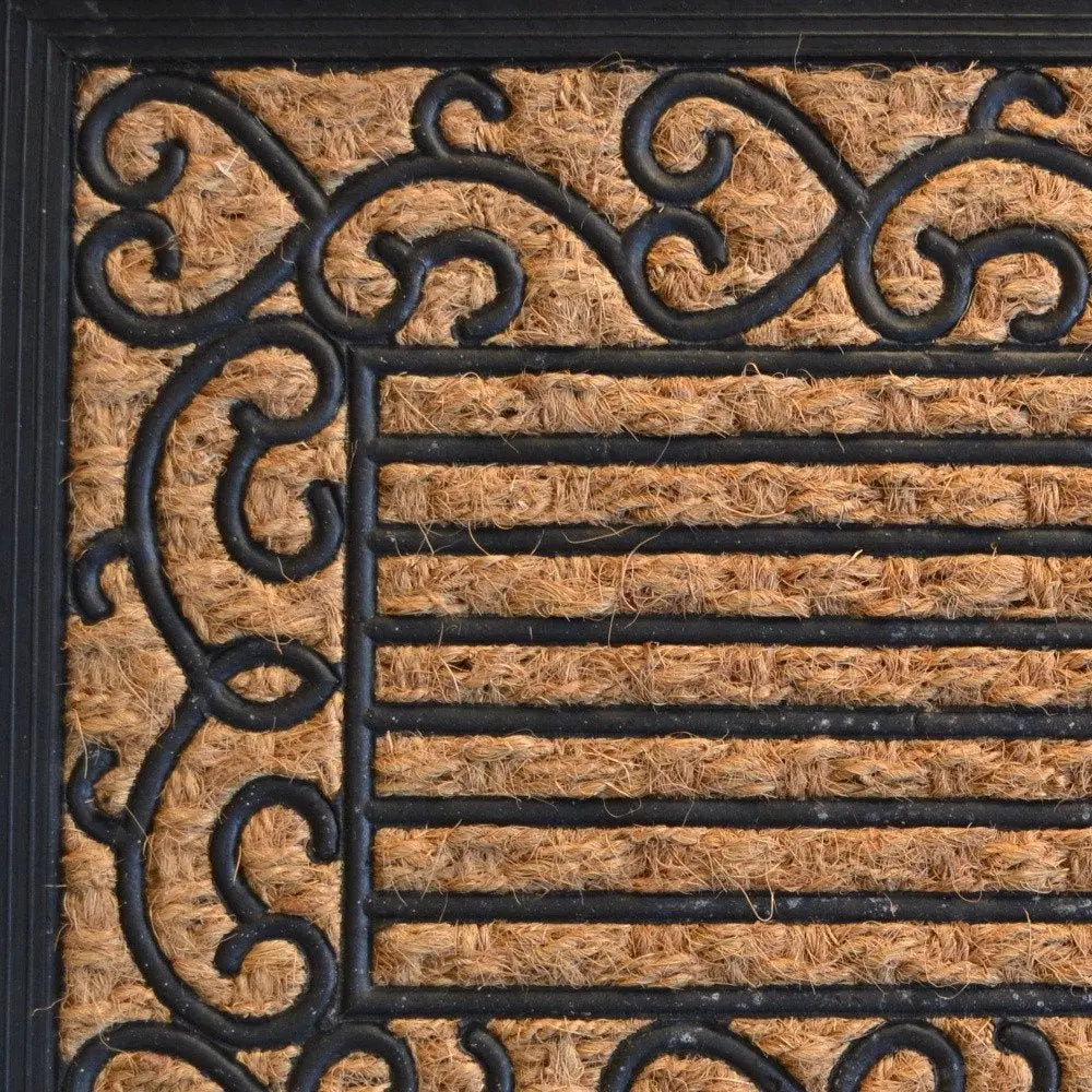 18" X 30" Brown and Black Rubber Scrollwork Outdoor Door Mat - NOBLE HOME INTERIORS