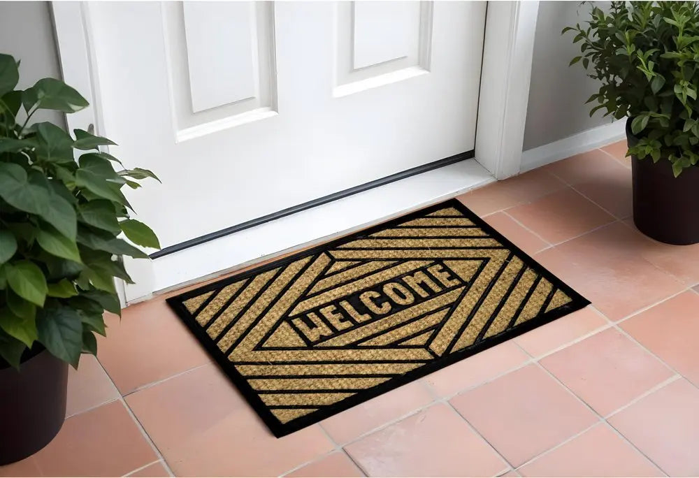 18" X 30" Brown and Black Rubber Welcome Outdoor Door Mat - NOBLE HOME INTERIORS