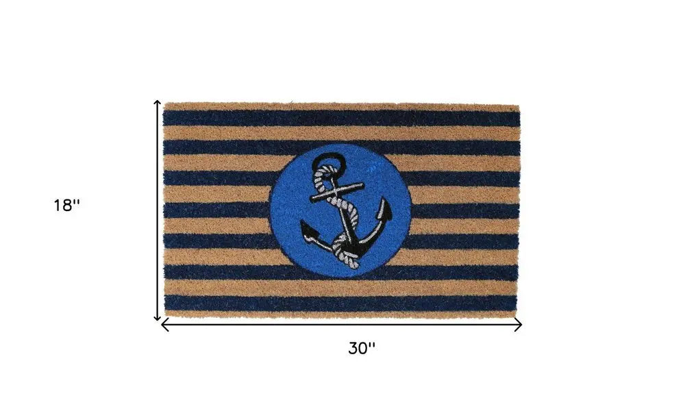18" X 30" Brown and Blue Coir Anchor Outdoor Door Mat - NOBLE HOME INTERIORS