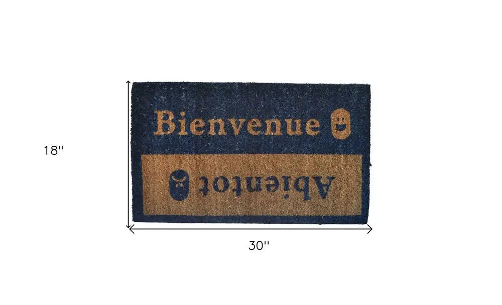 18" X 30" Brown and Blue Coir Bienvenue Abientot Outdoor Door Mat - NOBLE HOME INTERIORS