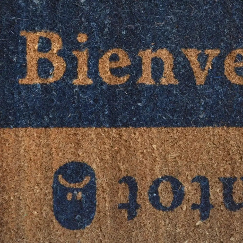 18" X 30" Brown and Blue Coir Bienvenue Abientot Outdoor Door Mat - NOBLE HOME INTERIORS