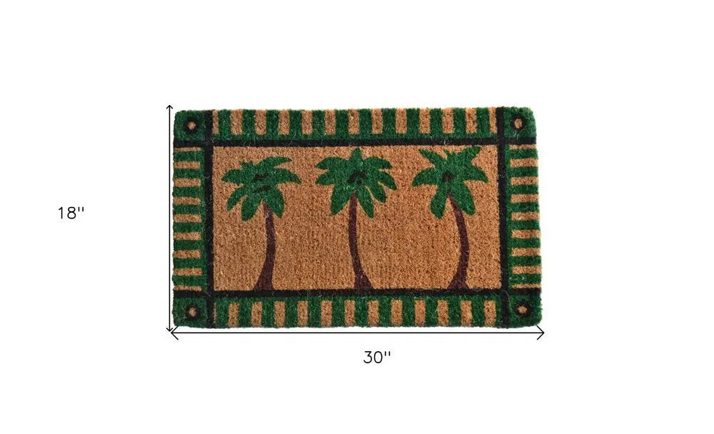 18" X 30" Brown and Green Coir Palm Tree Outdoor Door Mat - NOBLE HOME INTERIORS