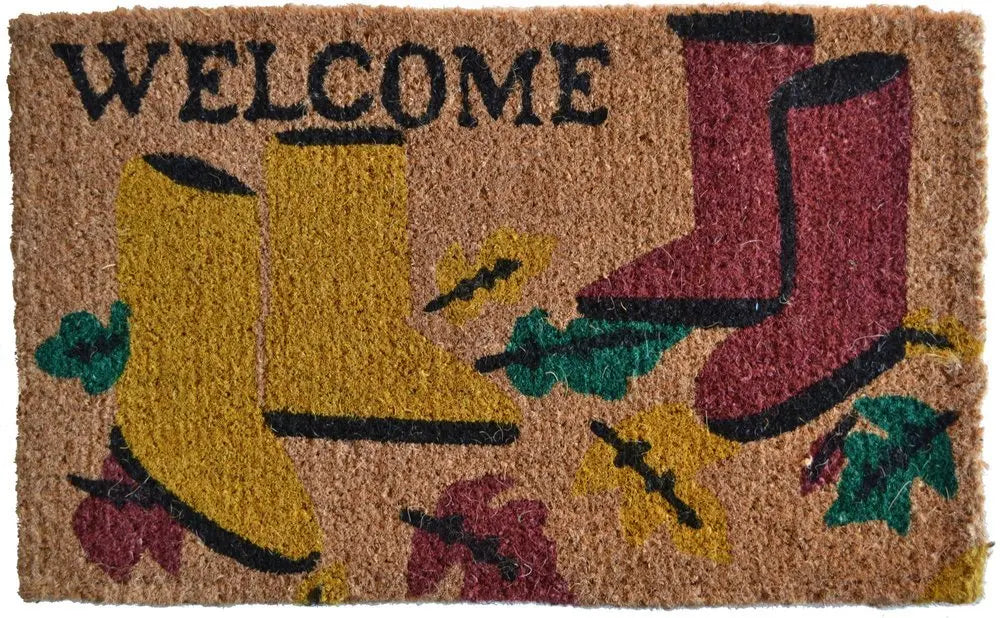 18" X 30" Brown and Red Coir Leaves Welcome Outdoor Spring Door Mat - NOBLE HOME INTERIORS