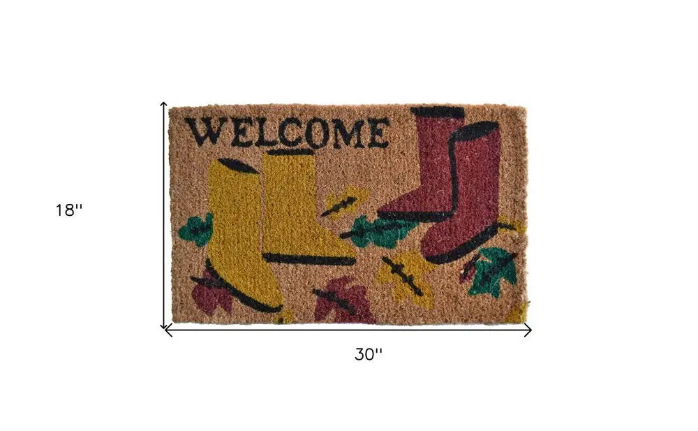 18" X 30" Brown and Red Coir Leaves Welcome Outdoor Spring Door Mat - NOBLE HOME INTERIORS