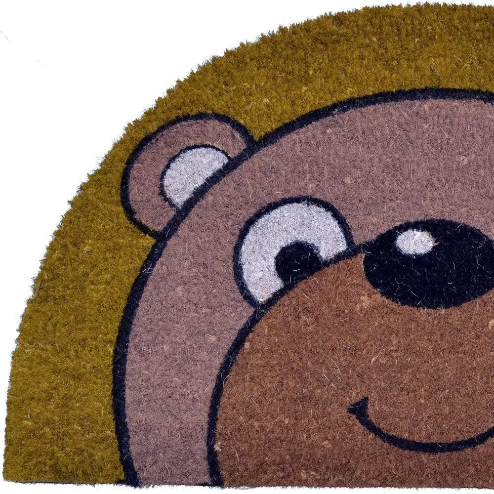 18" X 30" Brown Coir Bear Outdoor Semi Circle Fall Door Mat - NOBLE HOME INTERIORS