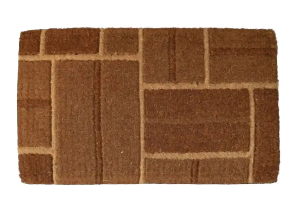 18" X 30" Brown Coir Geometric Bricks Outdoor Door Mat - NOBLE HOME INTERIORS