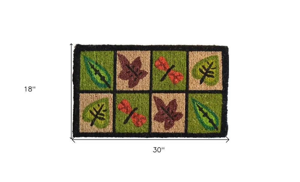 18" X 30" Brown Coir Leaves Outdoor Door Mat - NOBLE HOME INTERIORS