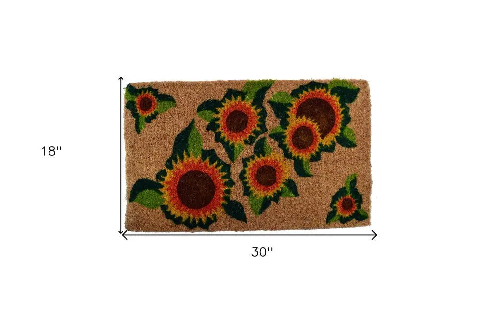 18" X 30" Brown Orange and Yellow Coir Floral Outdoor Summer Door Mat - NOBLE HOME INTERIORS