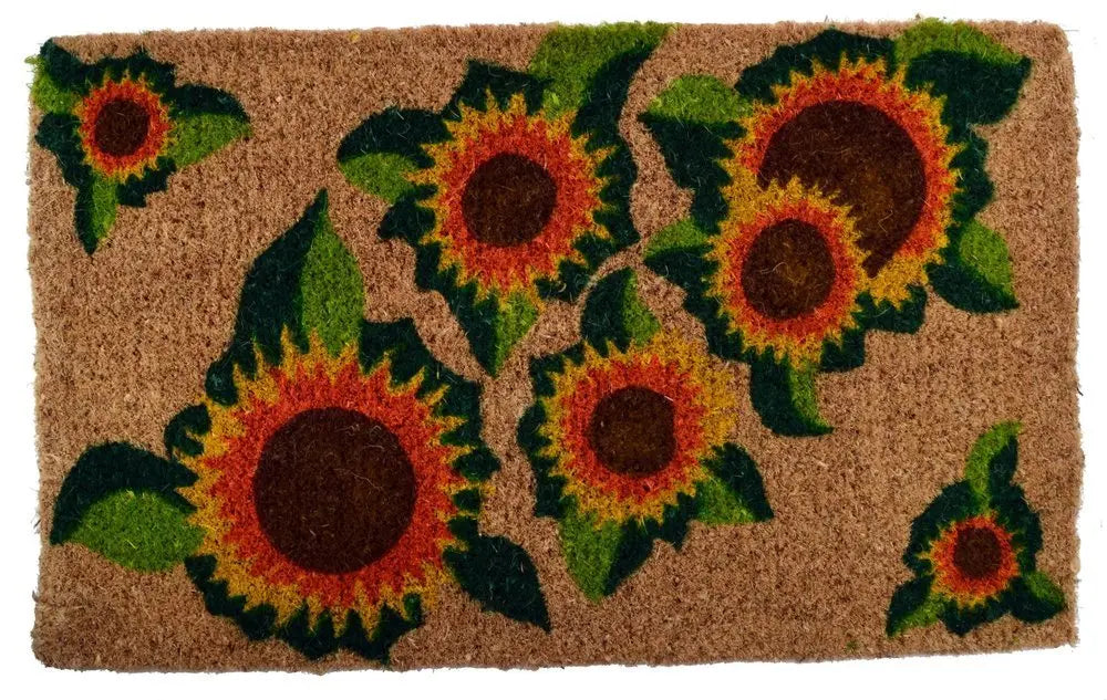 18" X 30" Brown Orange and Yellow Coir Floral Outdoor Summer Door Mat - NOBLE HOME INTERIORS