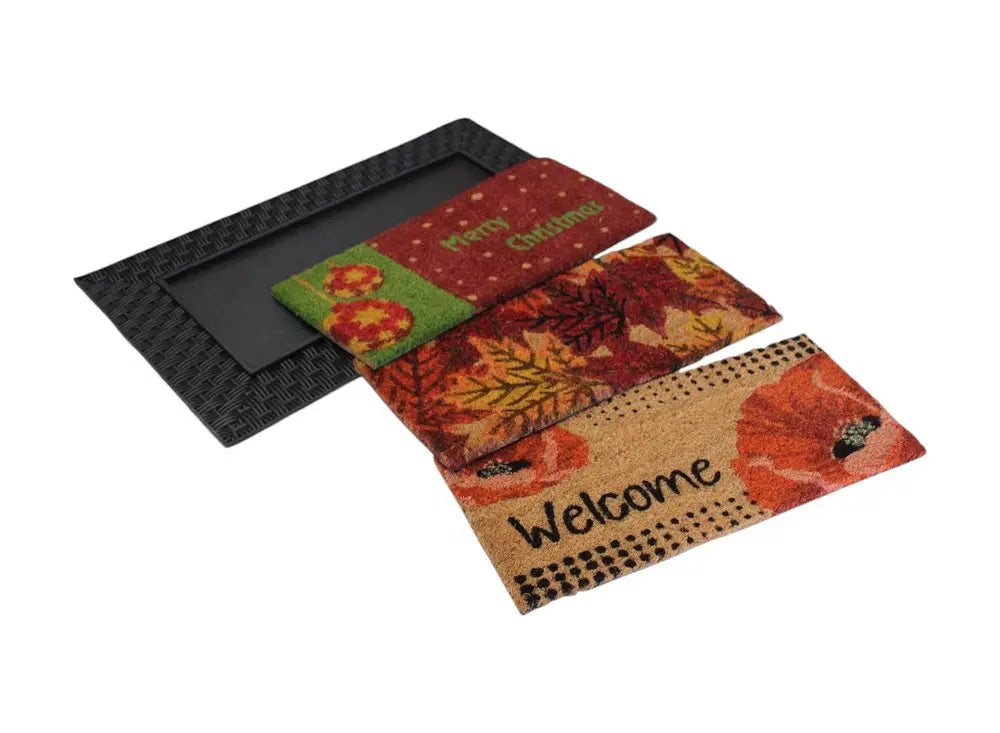 18" X 30" Brown Rubber and Coir Seasonal Outdoor Door Mat With Inserts - NOBLE HOME INTERIORS