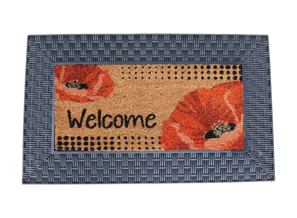 18" X 30" Brown Rubber and Coir Seasonal Outdoor Door Mat With Inserts - NOBLE HOME INTERIORS