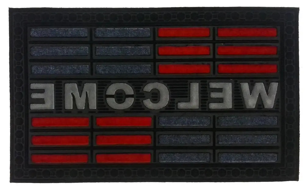 18" X 30" Gray and Red Synthetic Fiber Abstract Outdoor Door Mat - NOBLE HOME INTERIORS