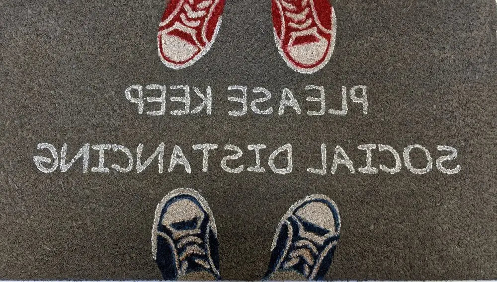 18" X 30" Gray Coir Please Keep Social Distancing Outdoor Door Mat - NOBLE HOME INTERIORS